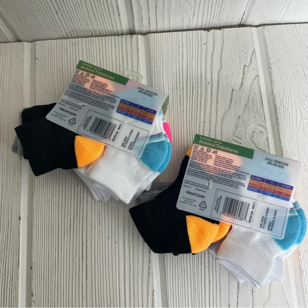 2 Packages Fruit of the Loom Girls Ankle Socks 12 Pr 6 - 18 MOS Size 1 1/2 - 4